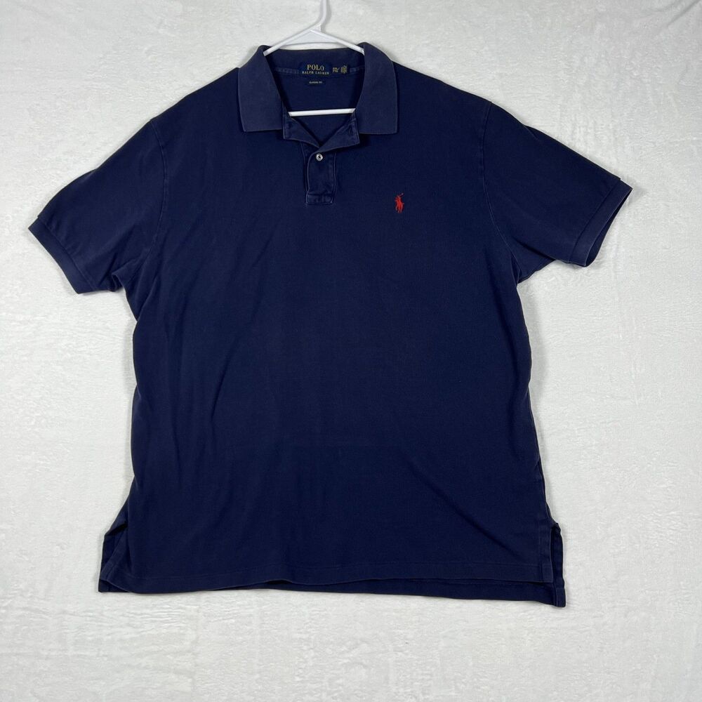 Polo Ralph Lauren Mens Polo Shirt XXL Navy Cotton Pique Classic Fit Short Sleeve